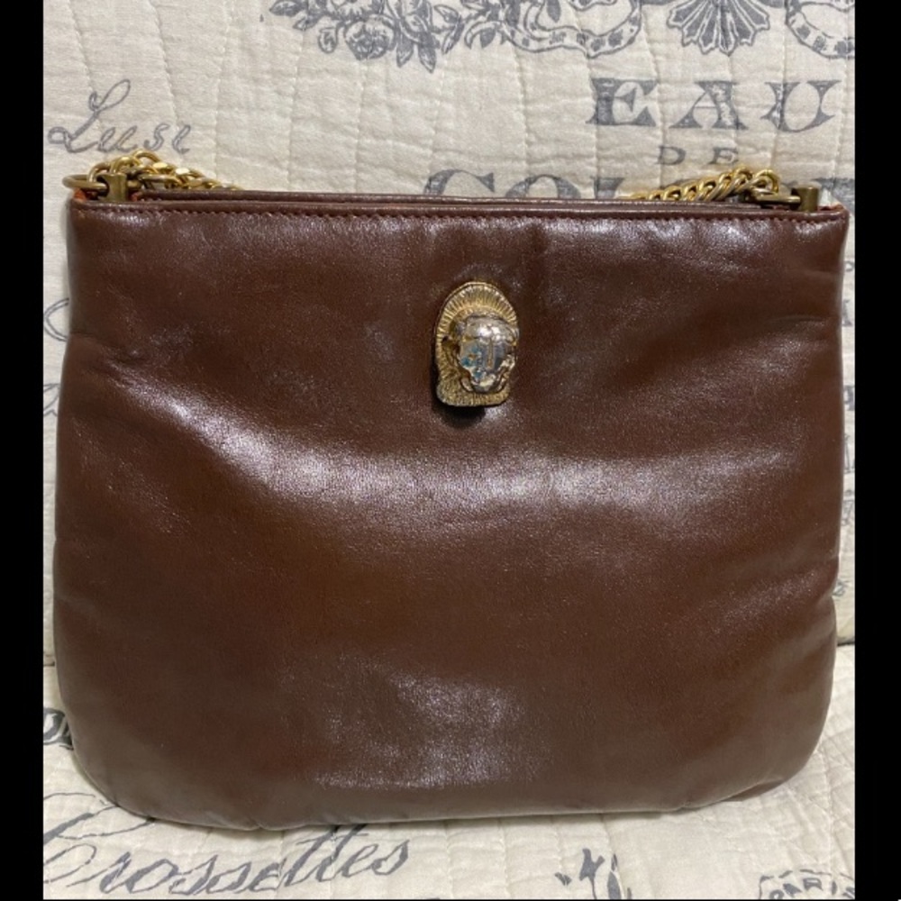 RUTH SALTZ vintage brown leather shoulder or handbag w/chain handle/strap Purse